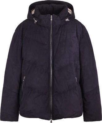Brunello Cucinelli Gewatteerd leren jack - Heren - Winterjassen - Blauw - XL - Leer - Jassen