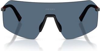 Prada 136mm Shield Sunglasses in Black /Dark Blue at Nordstrom