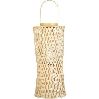 Beliani Beliani - Linterna De Madera De Bamb&uacute; Beige Natural 58 Cm Farolillo Vidrio Boho Mactan