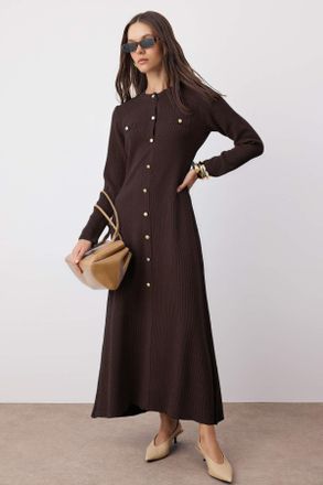 Trendyol Modest Dames Bruin Effen Maxi Lang Casual A-lijn Modest Jurken