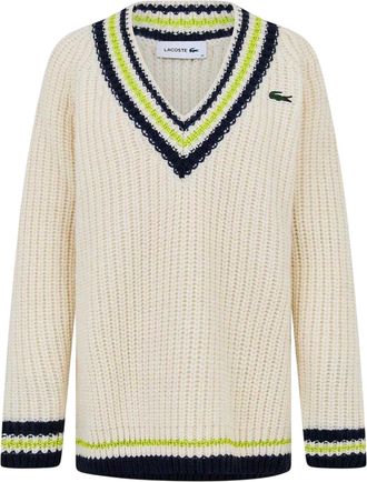 Lacoste Damestrui met V-hals, gestreept en losse pasvorm (Cr&egrave;me/Zwart)