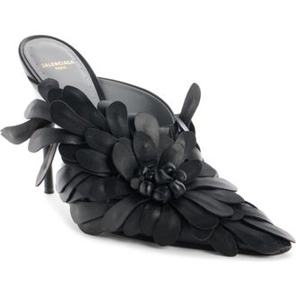 Balenciaga Duchesse Floral Petal Pointed Toe Mule in Black/Gold at Nordstrom, Size 10Us