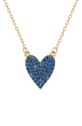 Suzy Levian 14K Gold Plated Sterling Silver Pav&eacute; Cubic Zirconia Heart Pendant Necklace in Blue at Nordstrom Rack