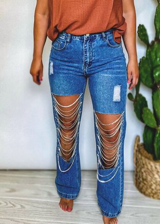 Kiwi Saint-Tropez The Rhinestone Straight Leg Jean In Blue