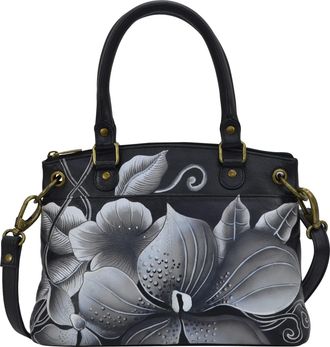 Anuschka Womens Leather Small Satchel, Midnight Floral Black, One Size