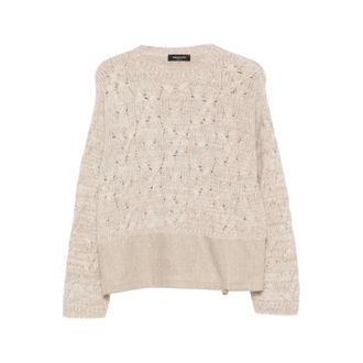 Fabiana Filippi Trui met pailletten en kabelssteek - Dames - Ronde hals truien - Beige - 2XS - Pailletten - Truien & Vesten