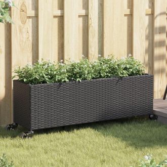 vidaXL Jardineras Con Ruedas 2 Uds Rat&aacute;n Sint&eacute;tico Negro 107x32x38 Cm Vidaxl