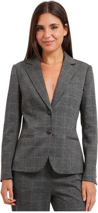 Yes-Zee Geruite Single-breasted Blazer - Dames - Blazers - Grijs - S - Leer - Jassen