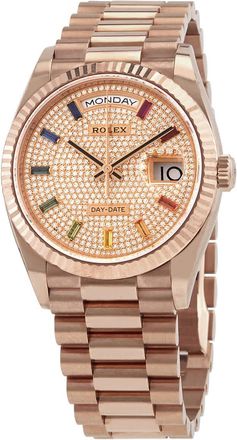 Rolex Day-Date 36 Diamond Paved Dial 18kt Everose Gold President Watch 128235DSP
