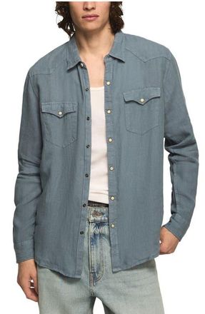Lucky Brand Linen Snap-Up Western Shirt in Flint Stone at Nordstrom, Size Xx-Large