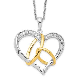 Diamond2Deal Sterling Silver Gold-plated Cubic Zirconia To Have And To Hold Necklace