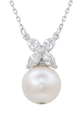 Suzy Levian Sterling Silver White Sapphire Cultured Freshwater Pearl Pendant Necklace at Nordstrom Rack