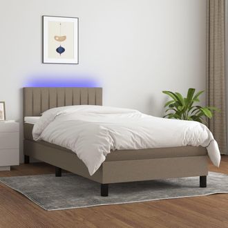 vidaXL Cama Box Spring Colch&oacute;n Y Luces Led Tela Gris Taupe 100x200 Cm Vidaxl
