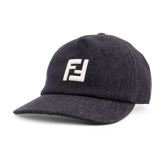 Fendi Zwarte Logo Geborduurde Verstelbare Hoed - Heren - Petten - Zwart - ONE Size - Katoen - Accessoires