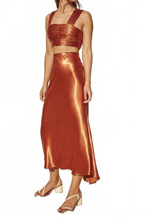 AIIFOS Nicole Metallic Satin Crop Top In Copper