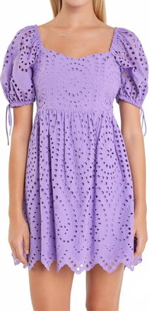 English Factory Eyelet Scallop Edge Mini Dress In Purple