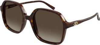 Valentino Sunglasses, female, Brown, Size: 56 MM Light V Acetate Sunglasses