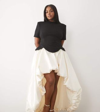 Asos Curve vestito con corpino strutturato e fondo a palloncino nero-Multicolore