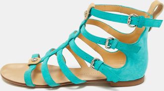 Giuseppe Zanotti Blue Suede Strappy Flat Sandals