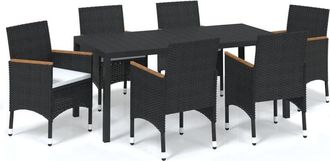 vidaXL Set De Comedor De Jard&iacute;n 7 Pzas Y Cojines Rat&aacute;n Sint&eacute;tico Negro Vidaxl