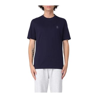 Brunello Cucinelli T-Shirts, male, Blue, L, Classic Short Sleeve Crew Neck T-Shirt with Graphic