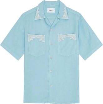 Nn.07 Camicia a maniche corte con tasca ricamata - Blu