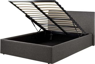 Beliani Bed Frame Grey EU Small Double Size 4ft Lift Up Storage with Headboard ORBEY