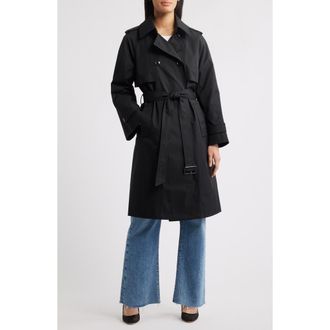 BCBGeneration Water Resistant Double Breasted Belted Trench Coat in Black at Nordstrom, Size Medium