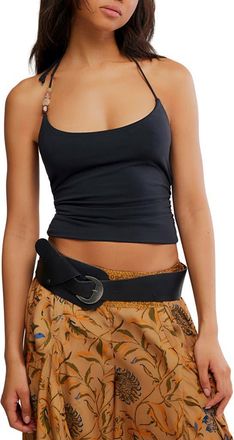 Free People Toni Beaded Ruched Halter Top in Black at Nordstrom, Size X-Large