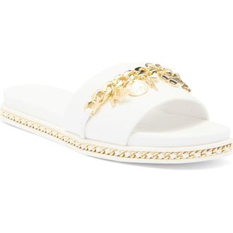 Karl Lagerfeld Basia Charm Chain Slide Sandal in White/Gold at Nordstrom Rack, Size 7.5