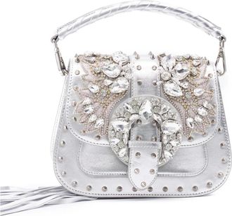 Alma En Pena Schoudertas met Juwelenversiering - Dames - Handtassen - Grijs - ONE Size - Leer - Tassen