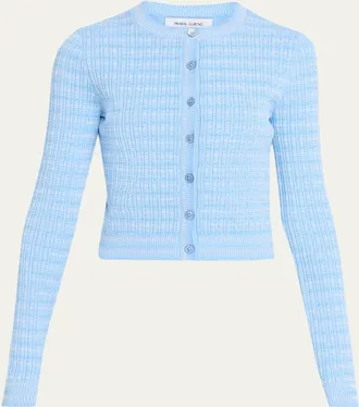 Prabal Gurung Striped Rib Knit Fitted Crewneck Cardigan
