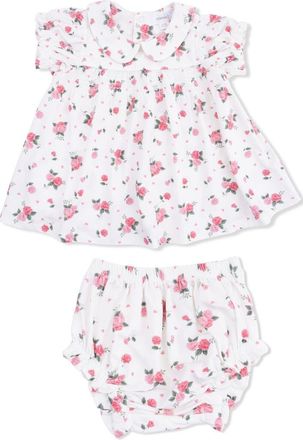 Angel Dear Pink Rosettes Smocked Puff Sleeve Dress with Bloomers in Pink Cream at Nordstrom, Size 12-18M