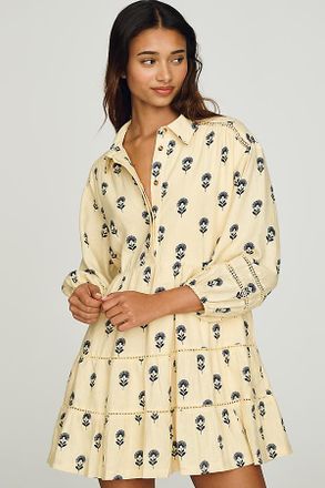 Maeve The Bettina Linen Blend Tiered Mini Shirt Dress by Maeve