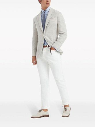 Brunello Cucinelli Mens White And Light Blue Striped Shirt