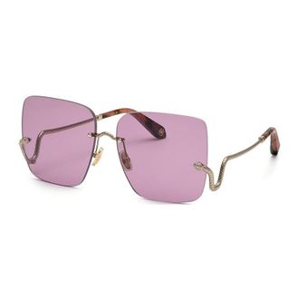 Roberto Cavalli Sunglasses Square Rimless, Shiny Light Gold Frame And Purple Lens Src0610594