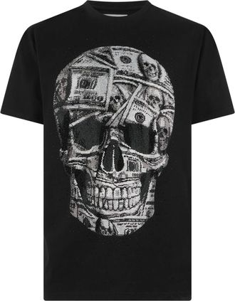 Philipp Plein Tops, Heren, Zwart, 2Xl, Katoen, T-shirt Ronde Hals Ss Skull