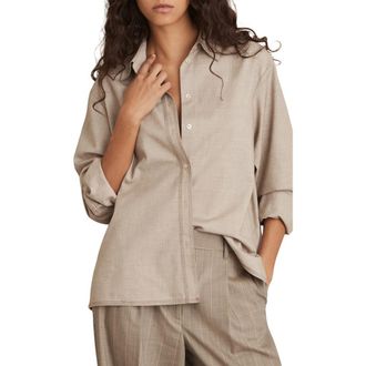 Reiss Nova Topstitch Button-Up Shirt in Neutral at Nordstrom Rack, Size 4 Us / 8 Uk