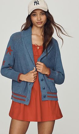 Maeve Shawl Collar American Flag Cardigan Sweater