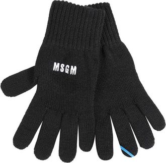 Msgm Msgm, Accessoires, Dames, Zwart, ONE Size, Wol, Geborduurde Gebreide Wolmix Handschoenen