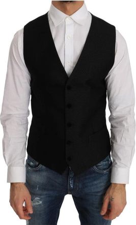 Dolce & Gabbana Polka Dot Zwart Jurk Vest - Heren - Gillet - Zwart - M - Wol - Kostuums