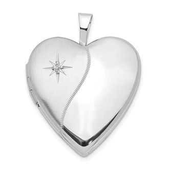 Diamond2Deal 14K White Gold Polished and Satin Diamond Star 20mm Heart Locket