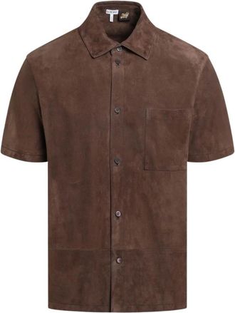 Loewe Short-sleeve shirt in suede goatskin - Heren - Korte mouwen Overhemden - Bruin - M - Leer - Overhemden