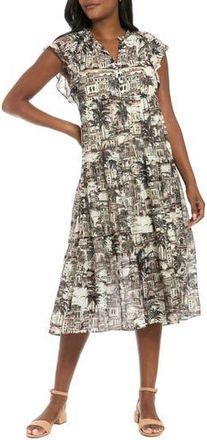 London Times Flutter Sleeve Babydoll Dress in Sand/Black at Nordstrom Rack, Size X-Large