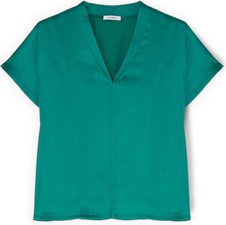 Motivi Tweekleurig T-shirt met V-hals - Dames - Blouses - Groen - S - Katoen - Overhemden