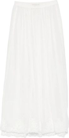 Forte_Forte Maxirok met kanten details - Dames - Maxi Rokken - Wit - M - Katoen - Rokken