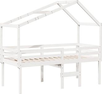 vidaXL Cama Alta Con Techo Madera Maciza Pino Blanca 75x190 Cm Vidaxl