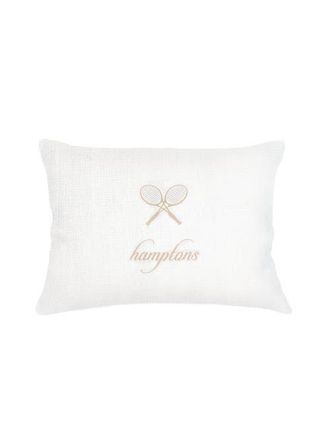 Anaya with Love Hamptons Tennis Club Embroidered Linen Pillow with Down Alternative Insert in Beige at Nordstrom, Size 14X20