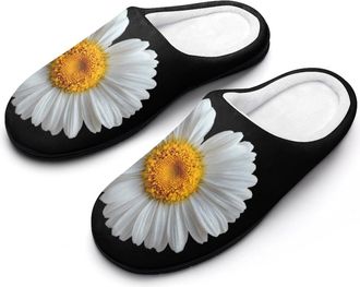 Generic Daisy Flower Heart Mens House Slippers Memory Foam Washable Cotton Slip on Home Shoes
