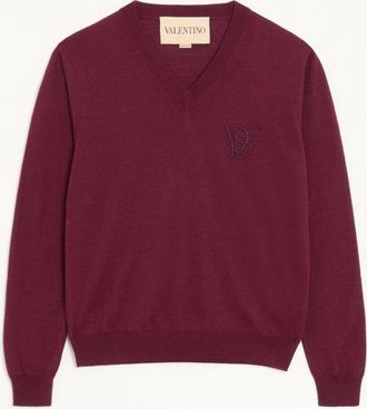 Valentino Valentino V-neck wool jumper with VG embroidery